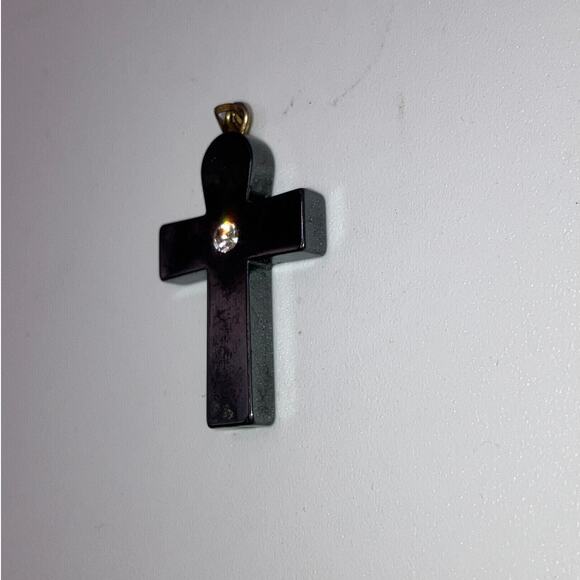Gunmetal Hematite Cross with a Rhinestone 1 5/8" Pendant! - Picture 3 of 6